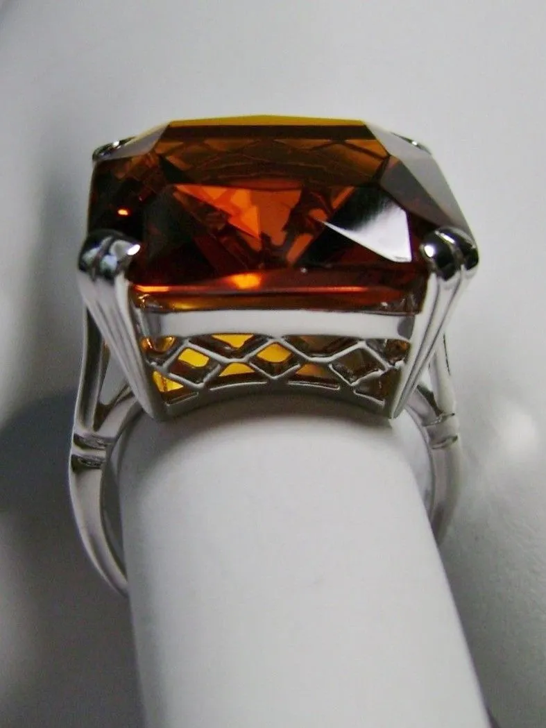 Orange Citrine Ring, 20ct Big Huge Square Gem, Vintage Jewelry #D1