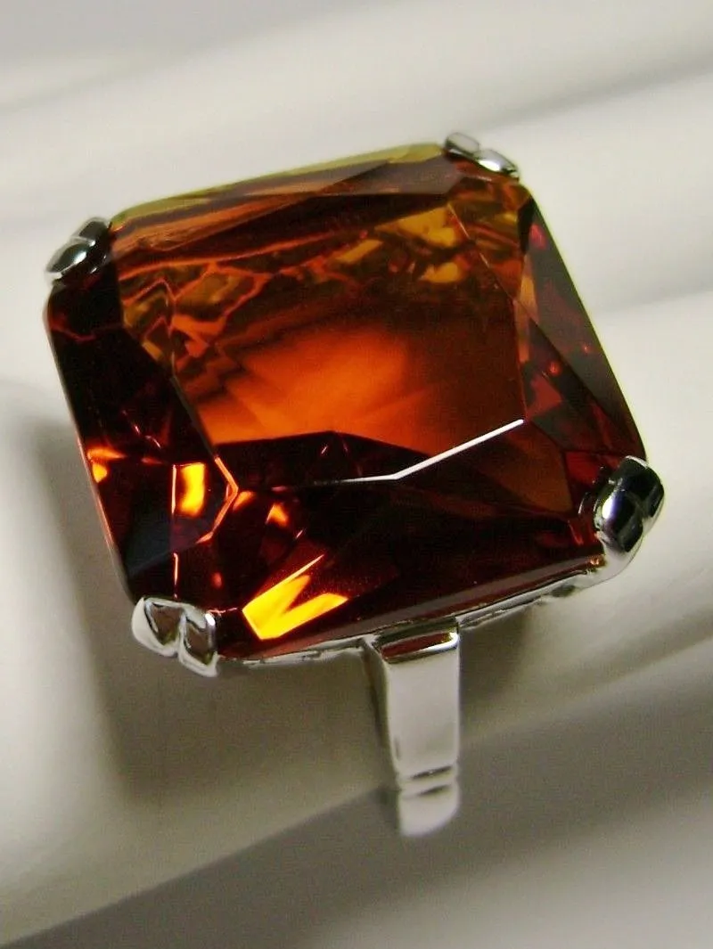Orange Citrine Ring, 20ct Big Huge Square Gem, Vintage Jewelry #D1