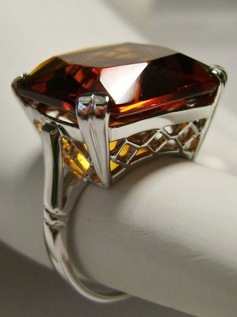 Orange Citrine Ring, 20ct Big Huge Square Gem, Vintage Jewelry #D1
