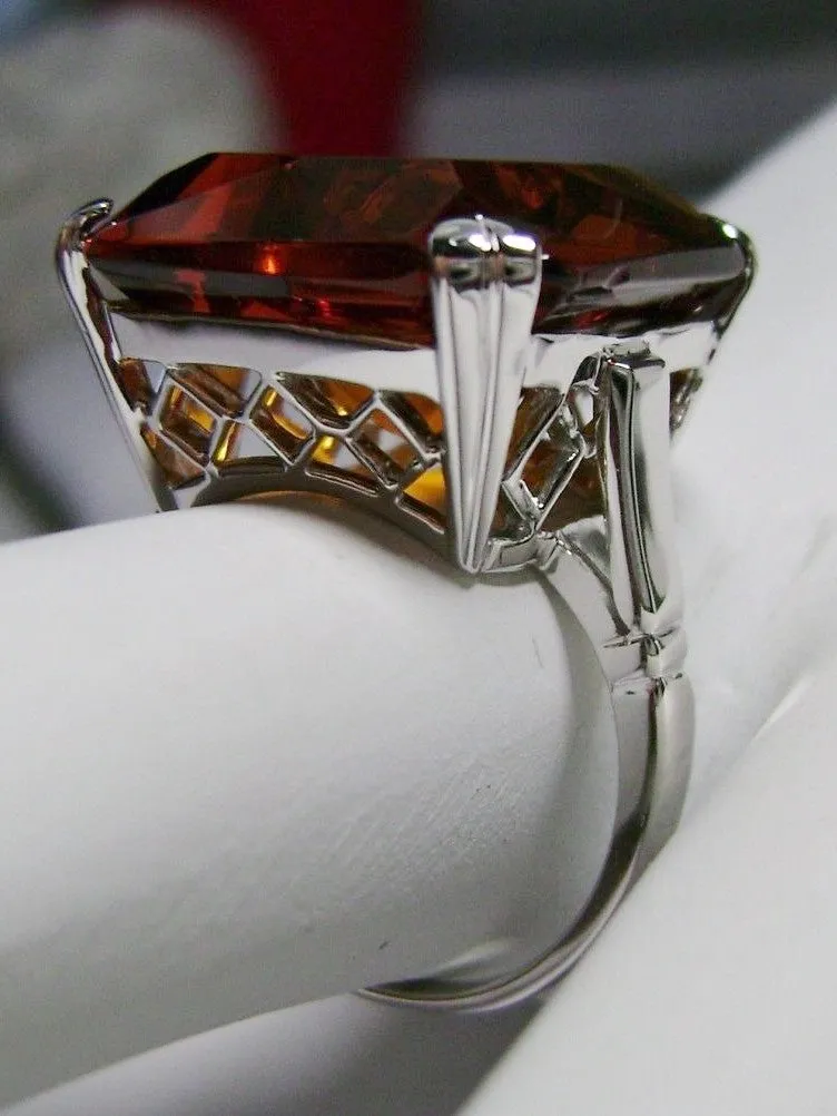 Orange Citrine Ring, 20ct Big Huge Square Gem, Vintage Jewelry #D1