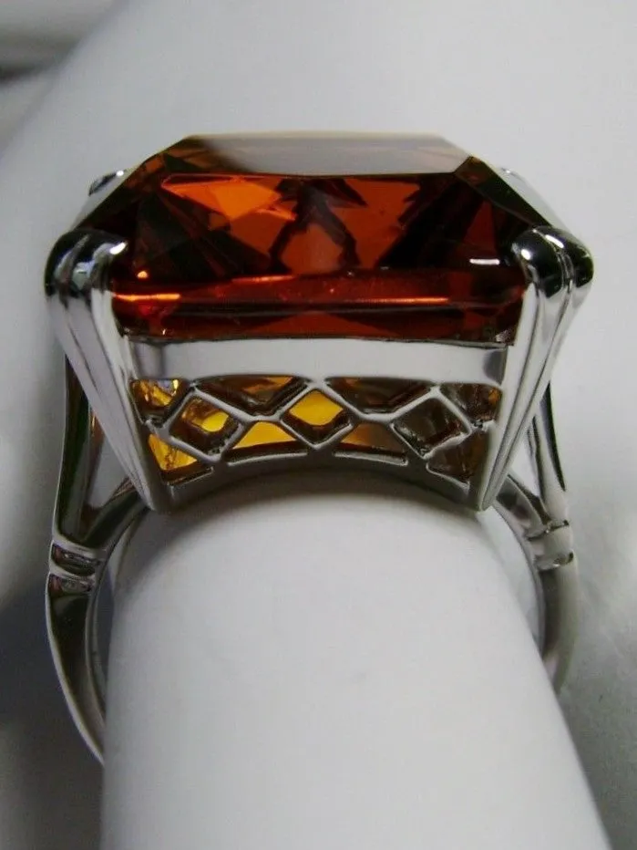 Orange Citrine Ring, 20ct Big Huge Square Gem, Vintage Jewelry #D1