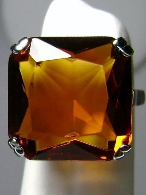 Orange Citrine Ring, 20ct Big Huge Square Gem, Vintage Jewelry #D1
