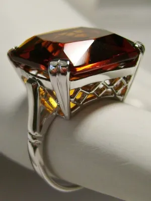 Orange Citrine Ring, 20ct Big Huge Square Gem, Vintage Jewelry #D1