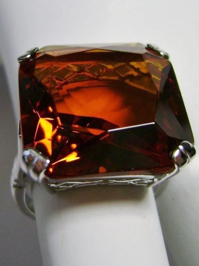Orange Citrine Ring, 20ct Big Huge Square Gem, Vintage Jewelry #D1