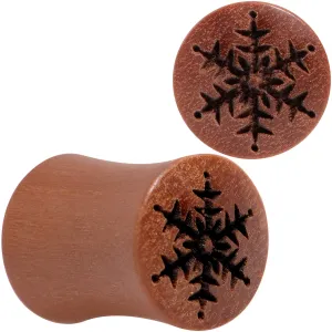 Organic Sawo Wood Holiday Winter Snowflake Saddle Plug Set Sizes 8mm to 25mm