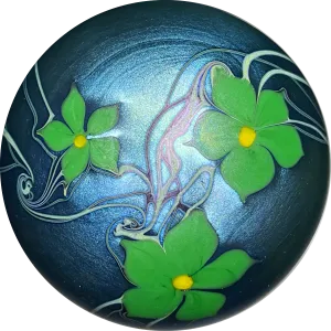 Orient & Flume 1975 Torchwork Surface Decorated Flowers on Iridescent Blue