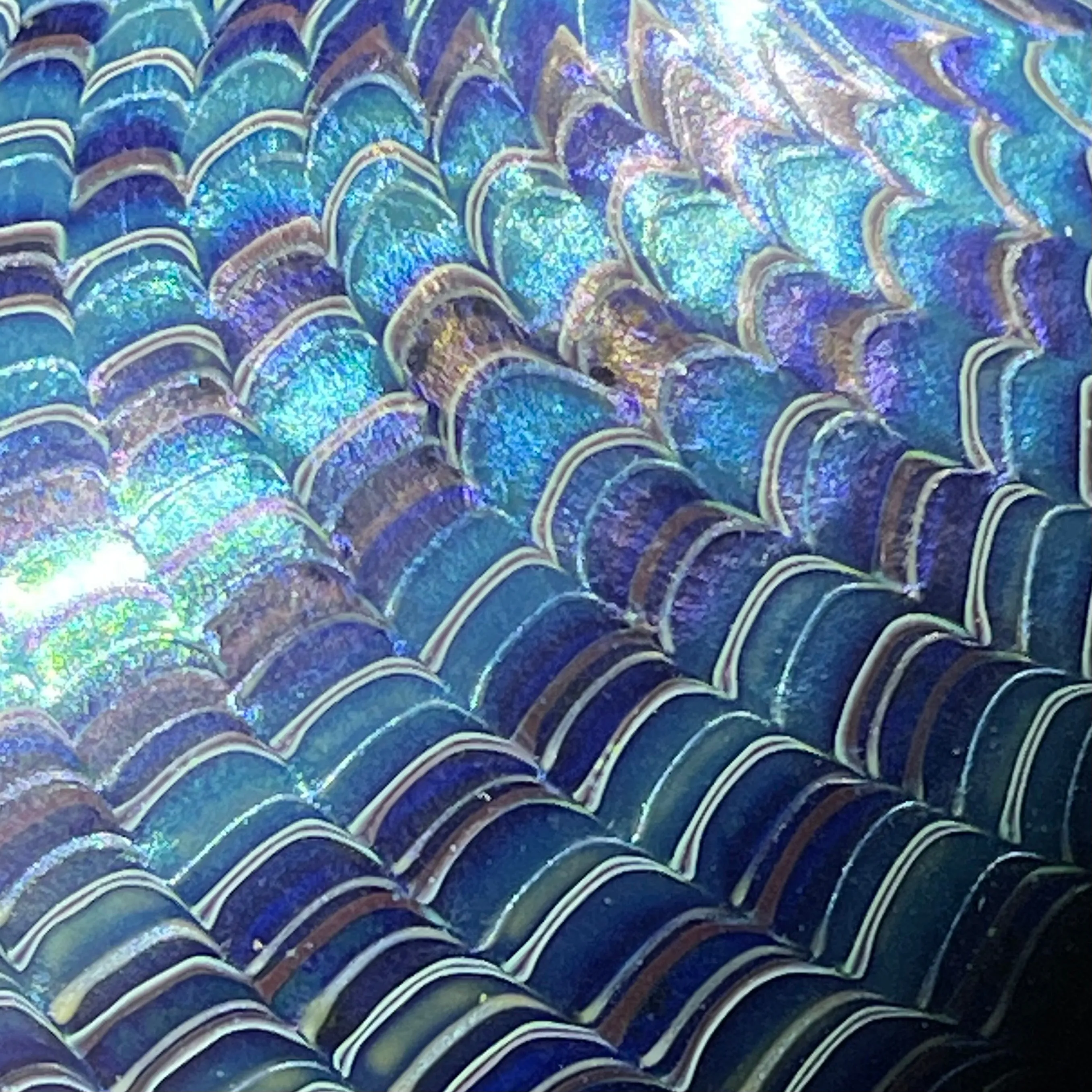 Orient & Flume 1978 Blue Iridescent Surface Decorated Torchwork Crown Style Paperweight