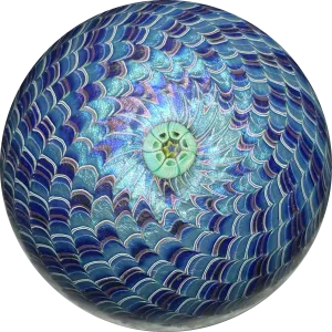 Orient & Flume 1978 Blue Iridescent Surface Decorated Torchwork Crown Style Paperweight