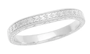 Palladium Art Deco Carved Wheat Contoured Wedding Band