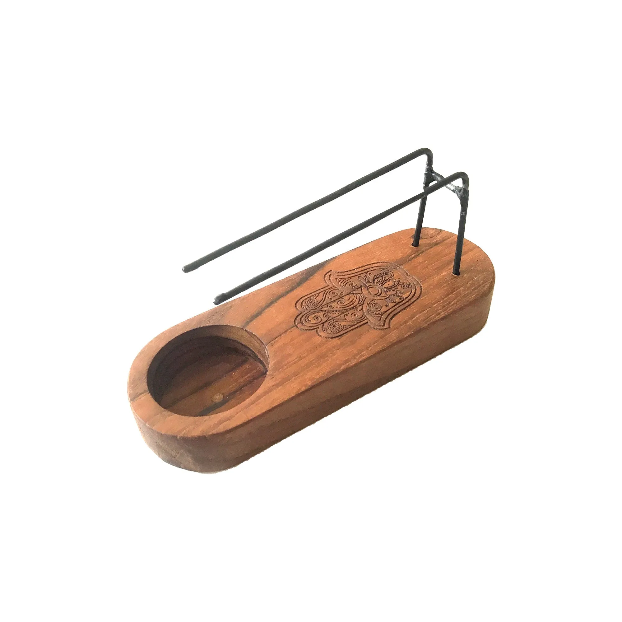 Palo Santo Holder - Teak Wood - Hamsa Design