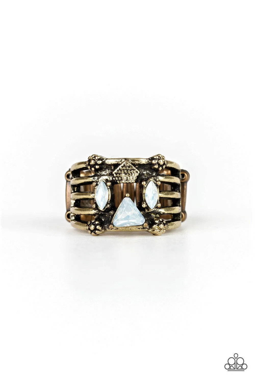 Paparazzi " Shape Scene " Brass Opalescent Rhinestones Floral Accent Elastic Back Ring