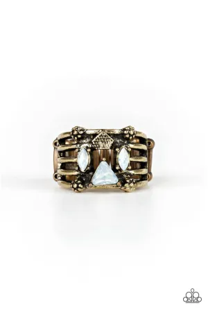 Paparazzi " Shape Scene " Brass Opalescent Rhinestones Floral Accent Elastic Back Ring