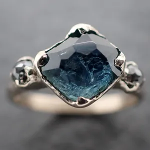 partially faceted blue montana sapphire and fancy diamonds 18k white gold engagement wedding ring custom gemstone ring multi stone ring 3166 Alternative Engagement