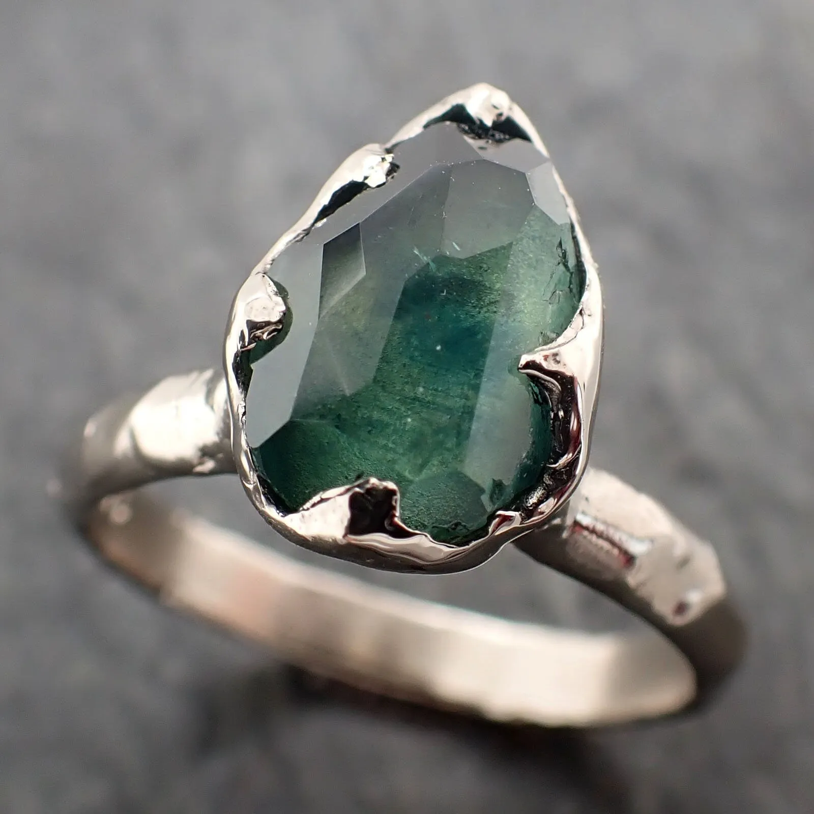 partially faceted montana sapphire solitaire 14k white gold engagement ring wedding ring custom one of a kind gemstone ring 3261 Alternative Engagement