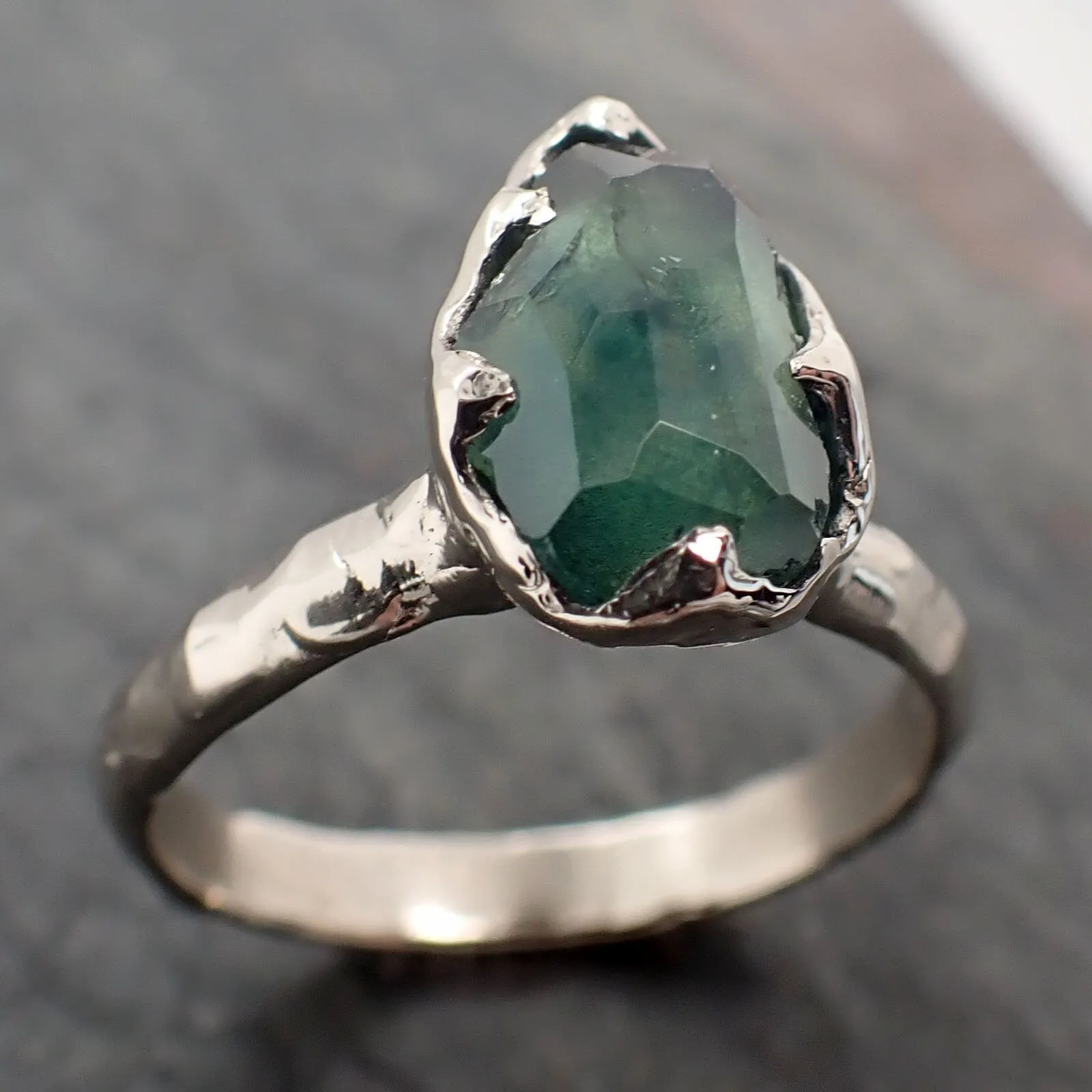 partially faceted montana sapphire solitaire 14k white gold engagement ring wedding ring custom one of a kind gemstone ring 3261 Alternative Engagement