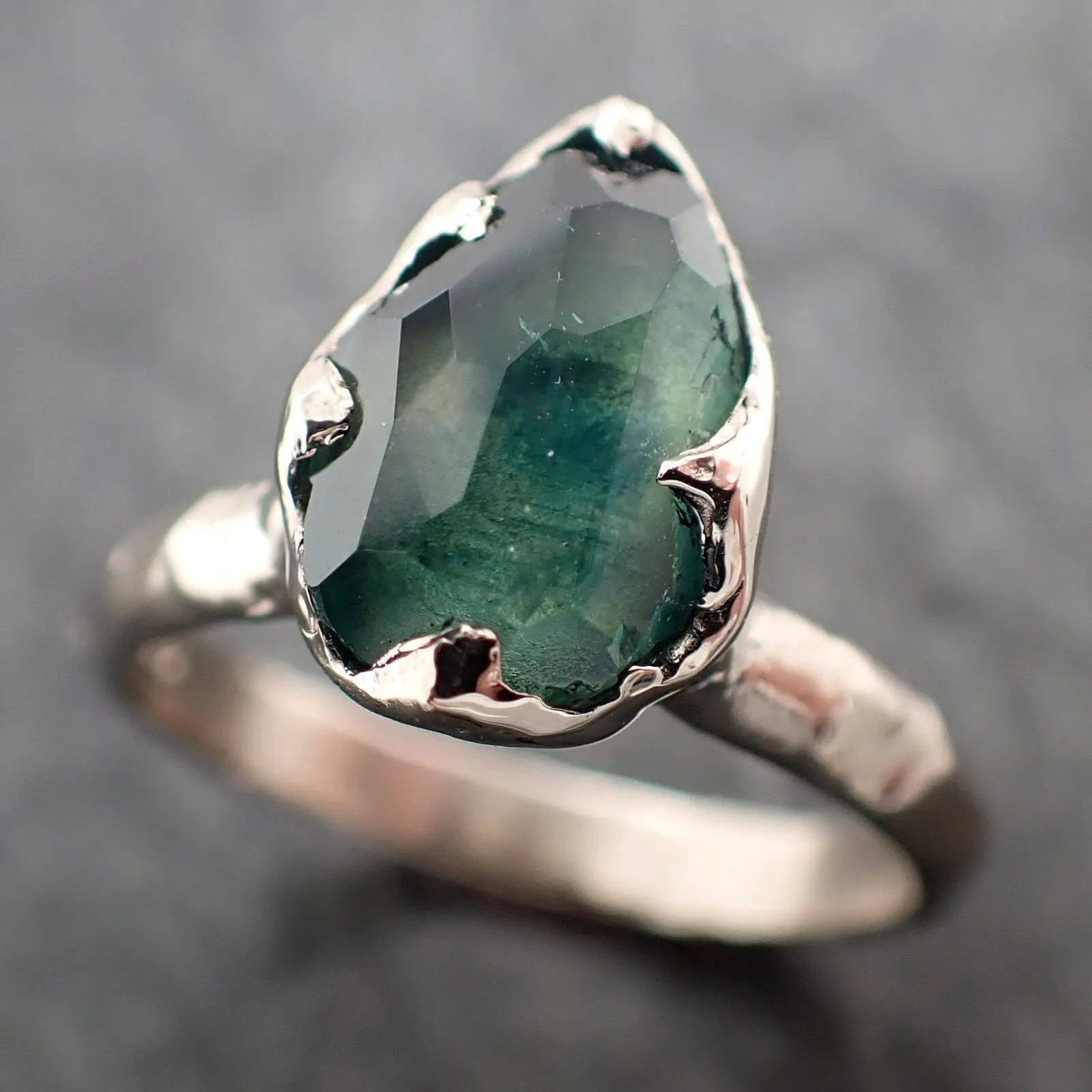 partially faceted montana sapphire solitaire 14k white gold engagement ring wedding ring custom one of a kind gemstone ring 3261 Alternative Engagement