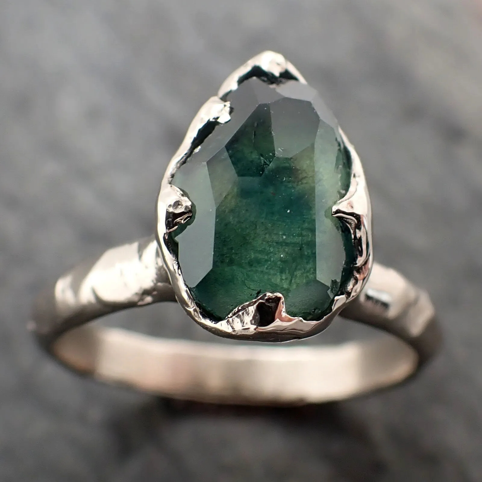 partially faceted montana sapphire solitaire 14k white gold engagement ring wedding ring custom one of a kind gemstone ring 3261 Alternative Engagement