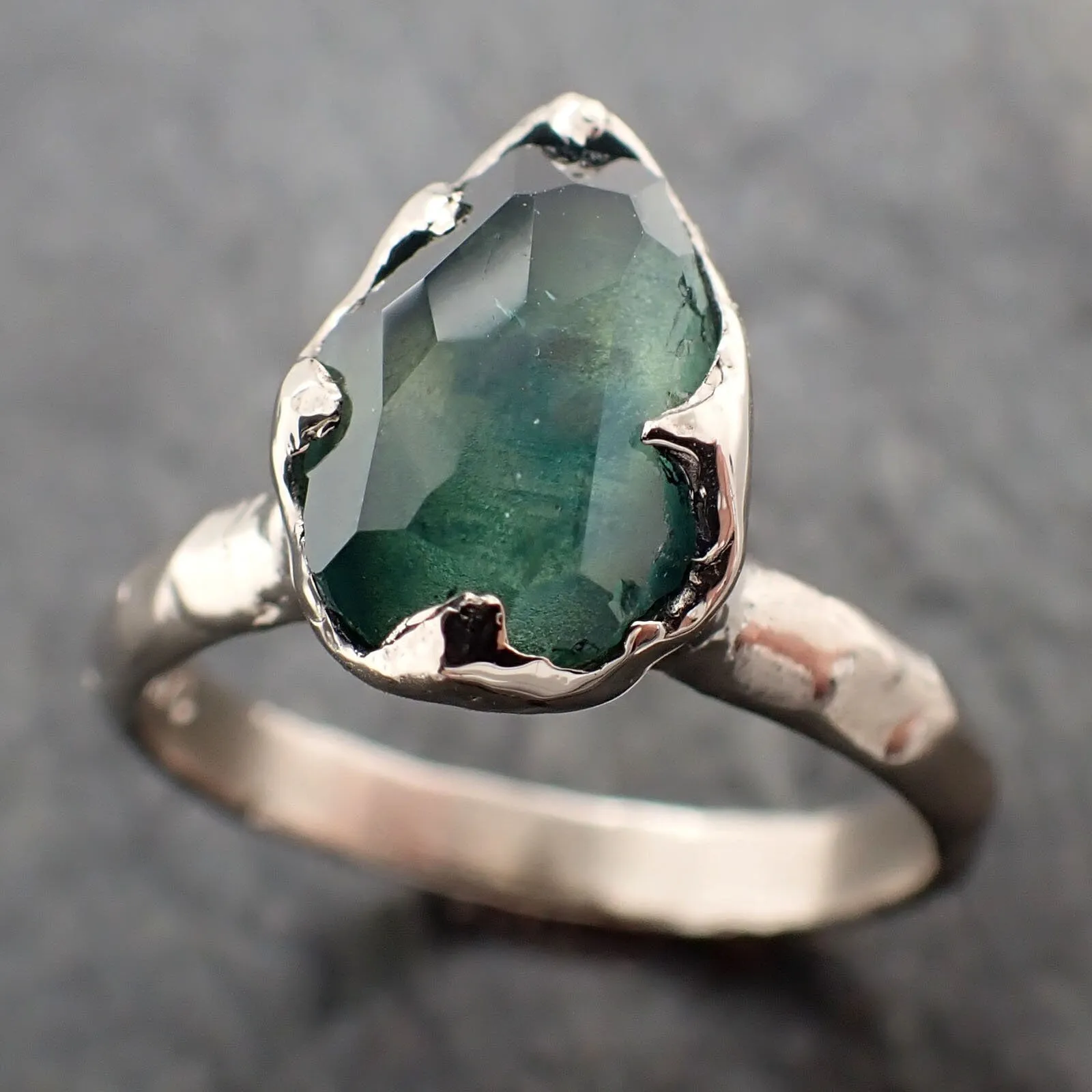 partially faceted montana sapphire solitaire 14k white gold engagement ring wedding ring custom one of a kind gemstone ring 3261 Alternative Engagement