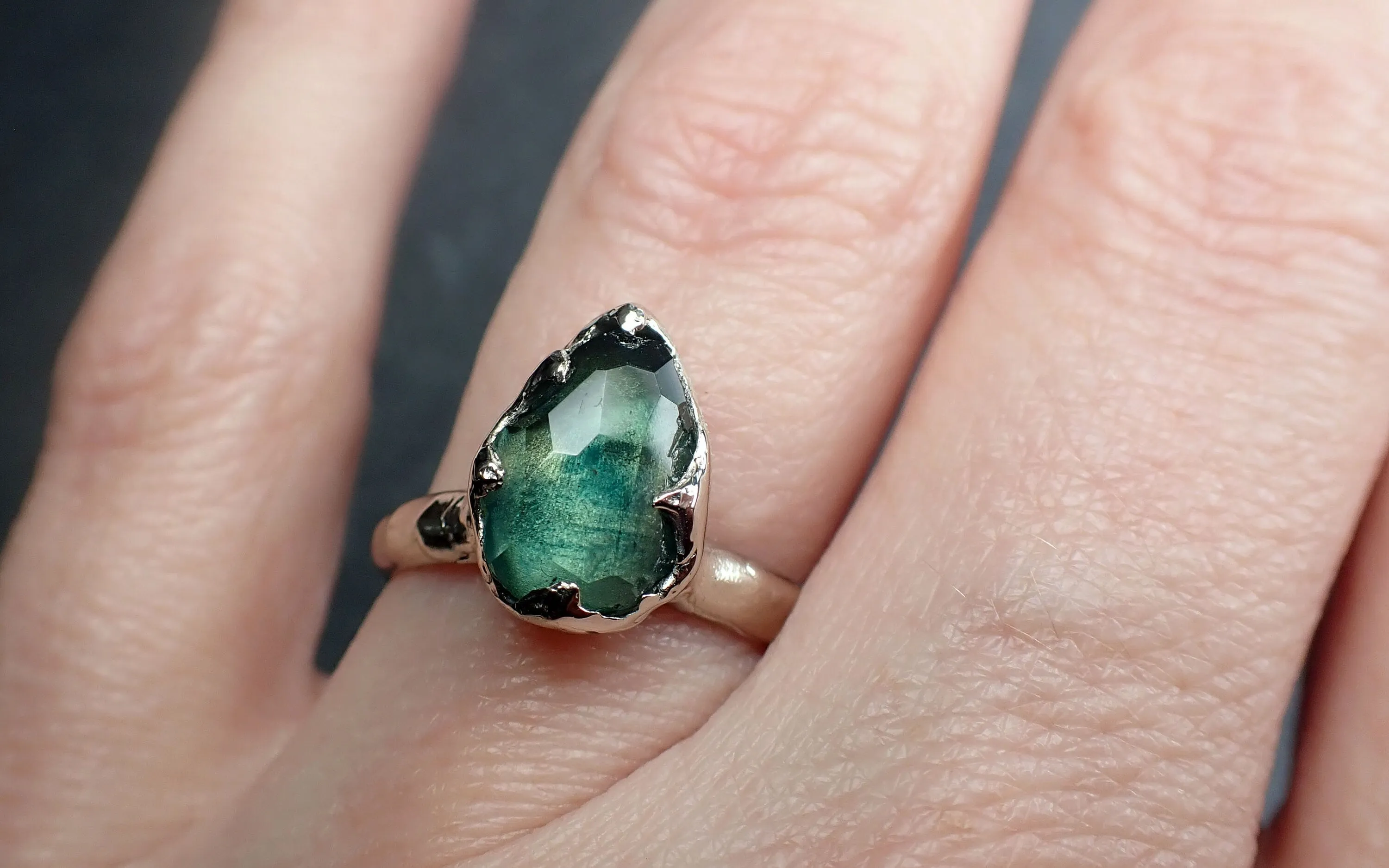 partially faceted montana sapphire solitaire 14k white gold engagement ring wedding ring custom one of a kind gemstone ring 3261 Alternative Engagement