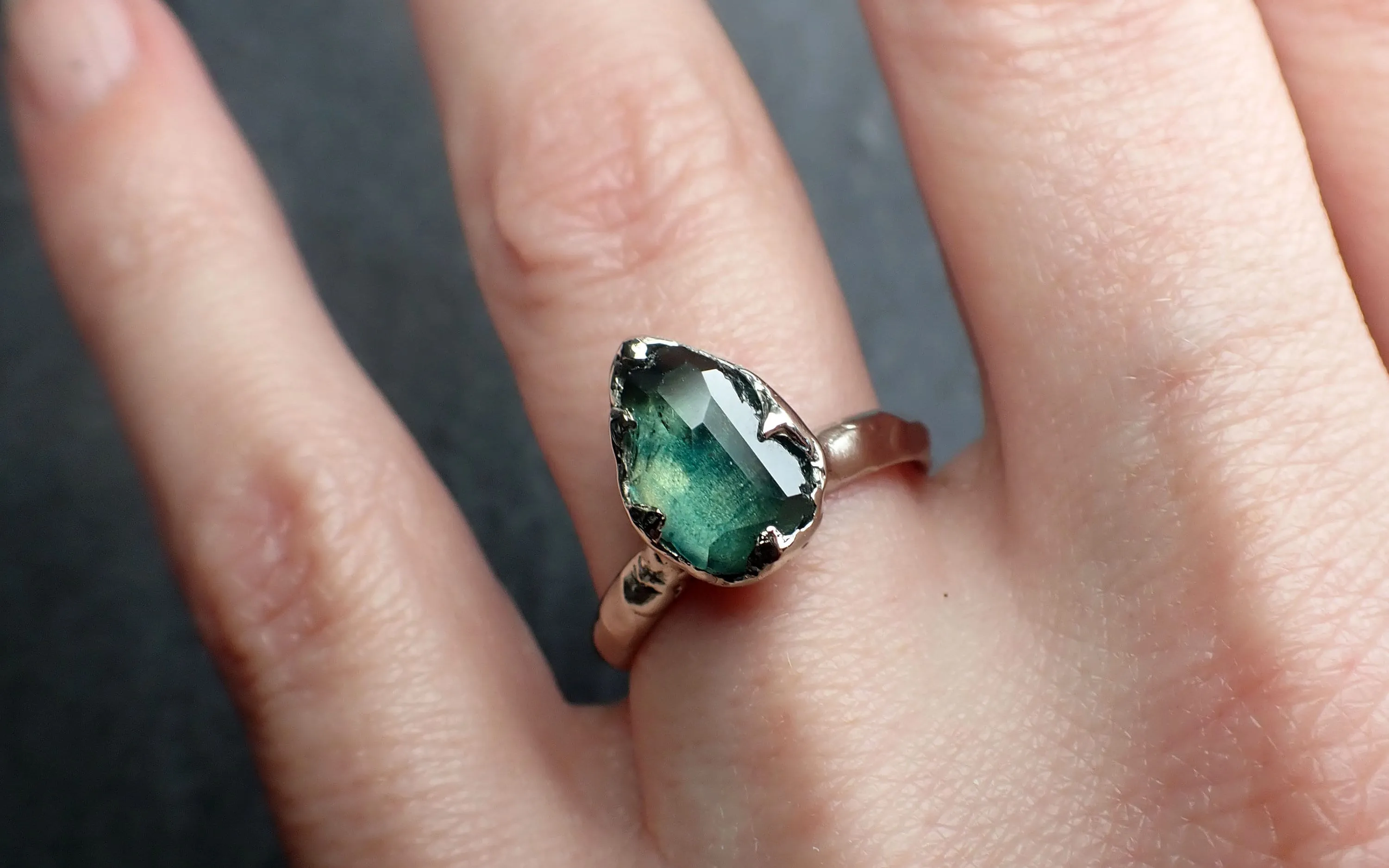partially faceted montana sapphire solitaire 14k white gold engagement ring wedding ring custom one of a kind gemstone ring 3261 Alternative Engagement