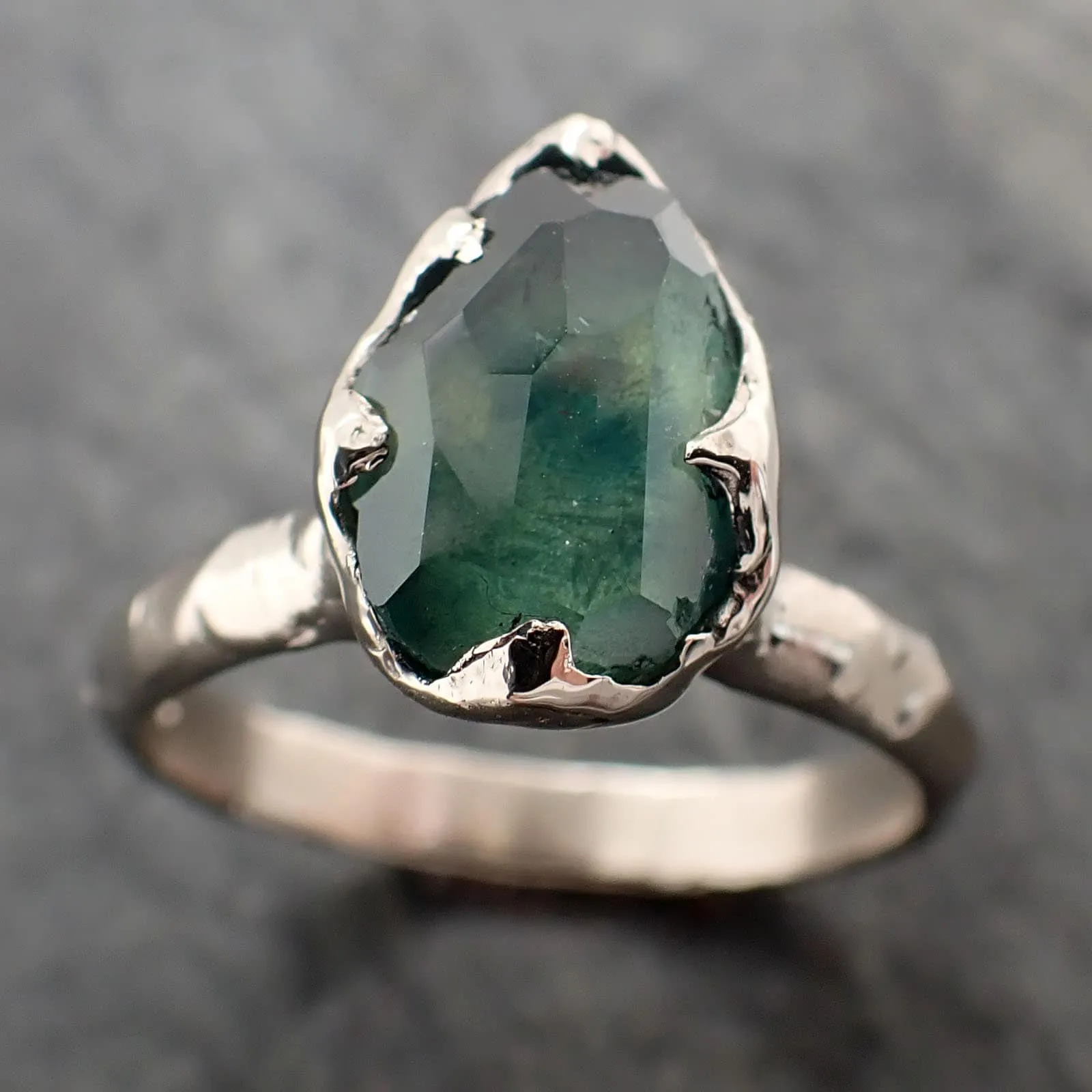 partially faceted montana sapphire solitaire 14k white gold engagement ring wedding ring custom one of a kind gemstone ring 3261 Alternative Engagement