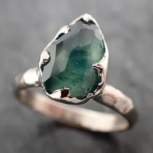partially faceted montana sapphire solitaire 14k white gold engagement ring wedding ring custom one of a kind gemstone ring 3261 Alternative Engagement