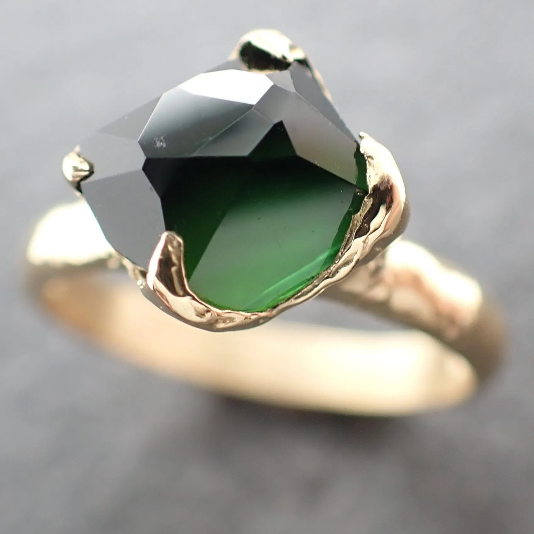 partially faceted solitaire green tourmaline 18k yellow gold engagement ring one of a kind gemstone ring byangeline 3034 Alternative Engagement