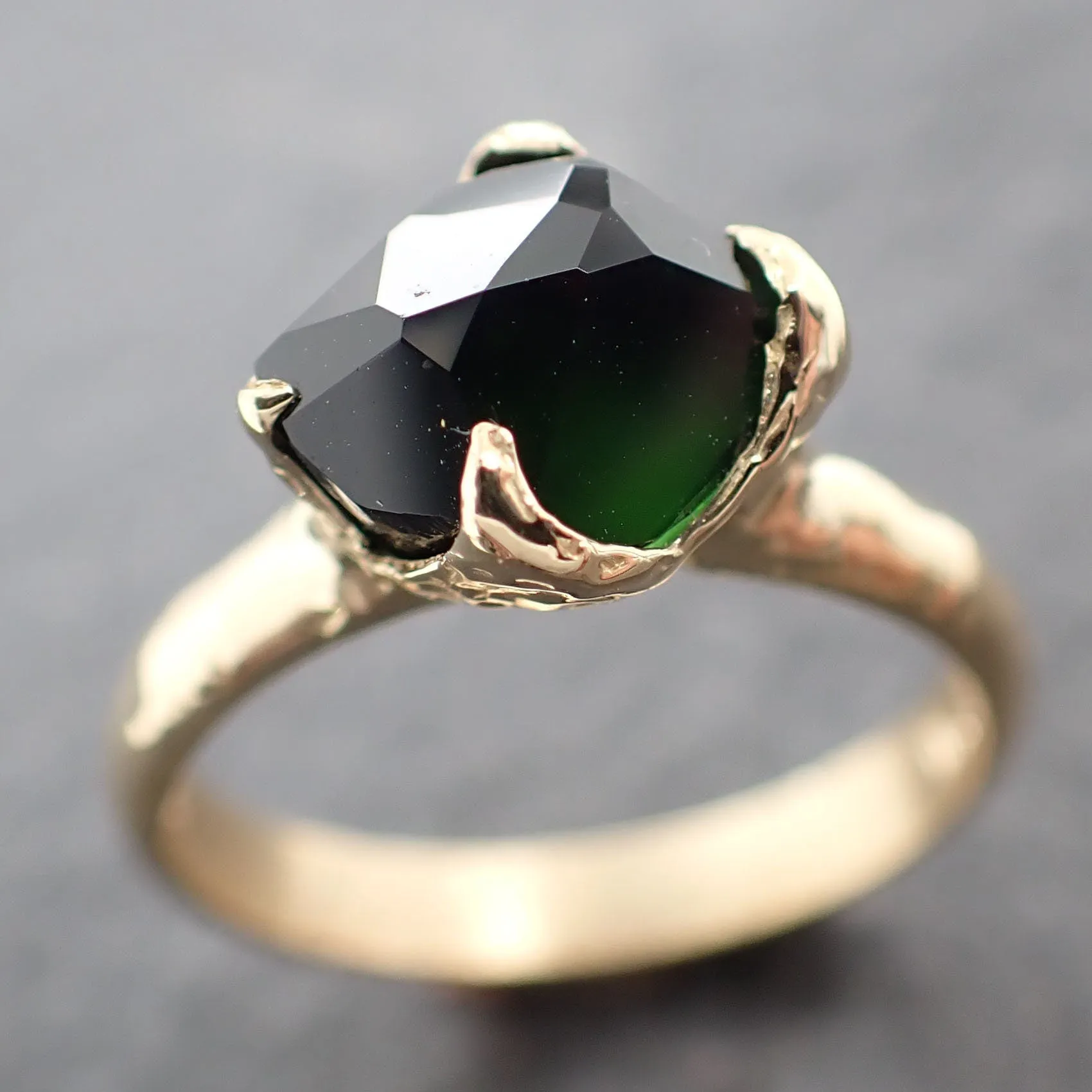 partially faceted solitaire green tourmaline 18k yellow gold engagement ring one of a kind gemstone ring byangeline 3034 Alternative Engagement