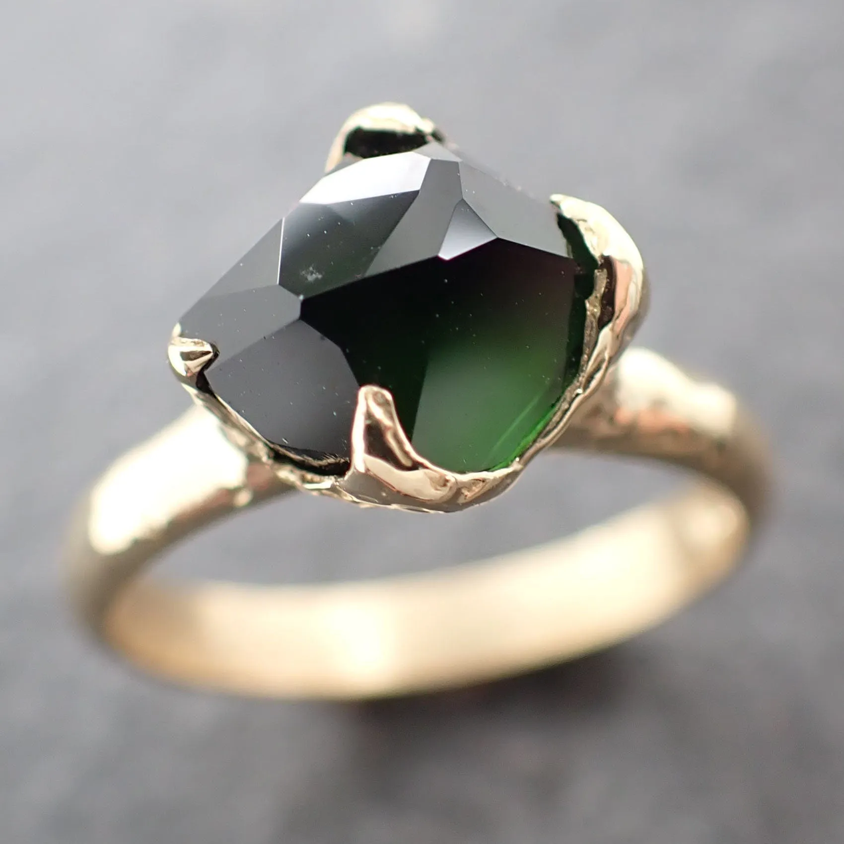partially faceted solitaire green tourmaline 18k yellow gold engagement ring one of a kind gemstone ring byangeline 3034 Alternative Engagement