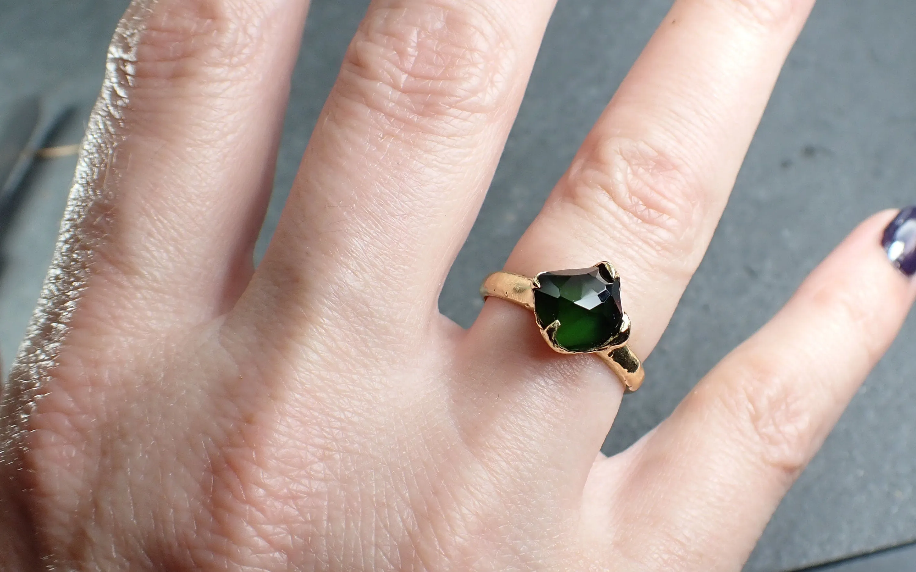 partially faceted solitaire green tourmaline 18k yellow gold engagement ring one of a kind gemstone ring byangeline 3034 Alternative Engagement