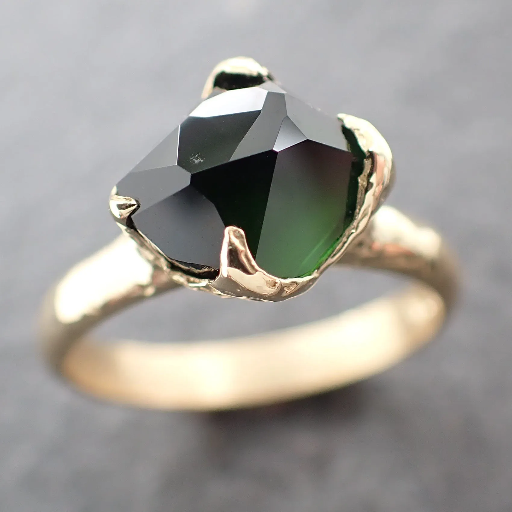 partially faceted solitaire green tourmaline 18k yellow gold engagement ring one of a kind gemstone ring byangeline 3034 Alternative Engagement