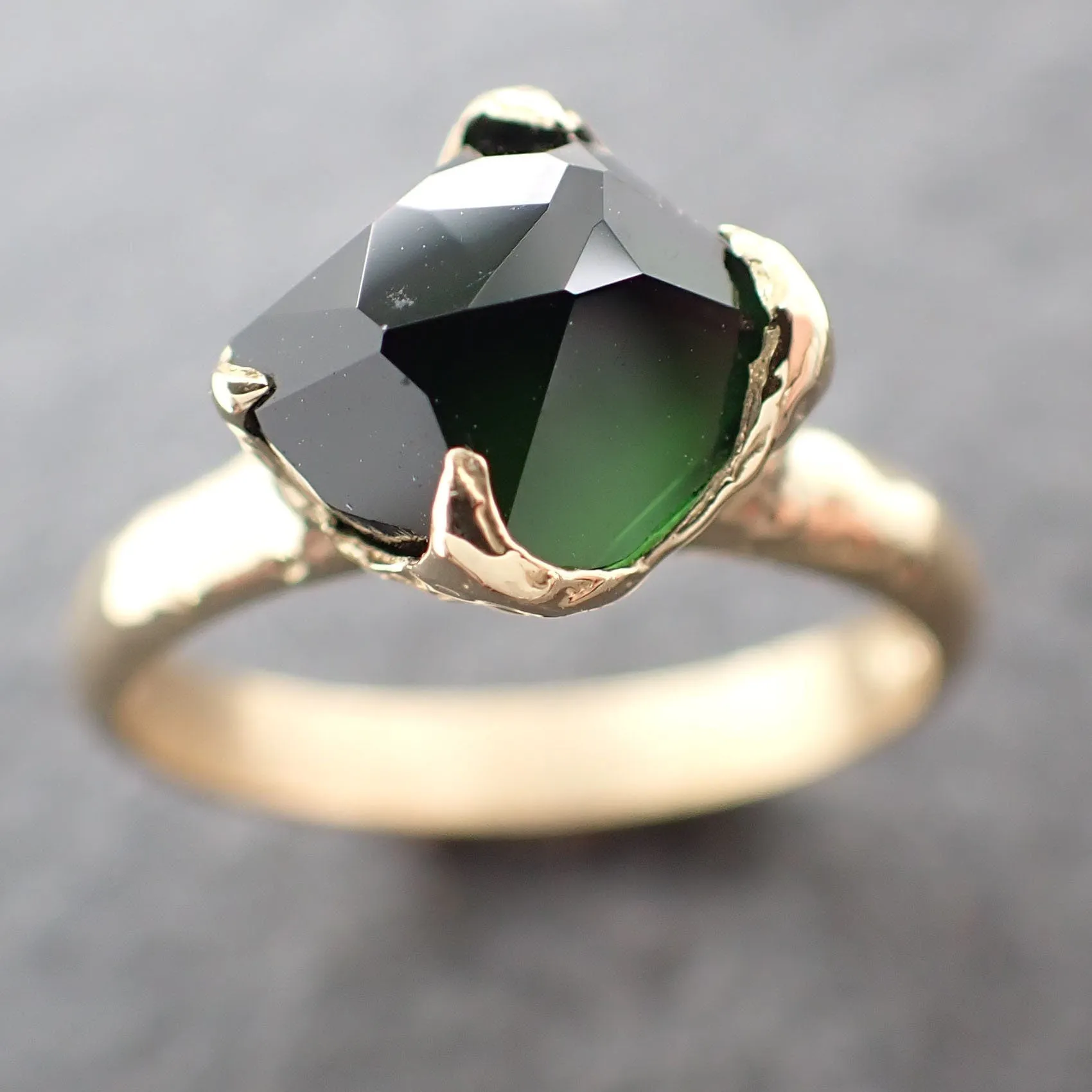 partially faceted solitaire green tourmaline 18k yellow gold engagement ring one of a kind gemstone ring byangeline 3034 Alternative Engagement