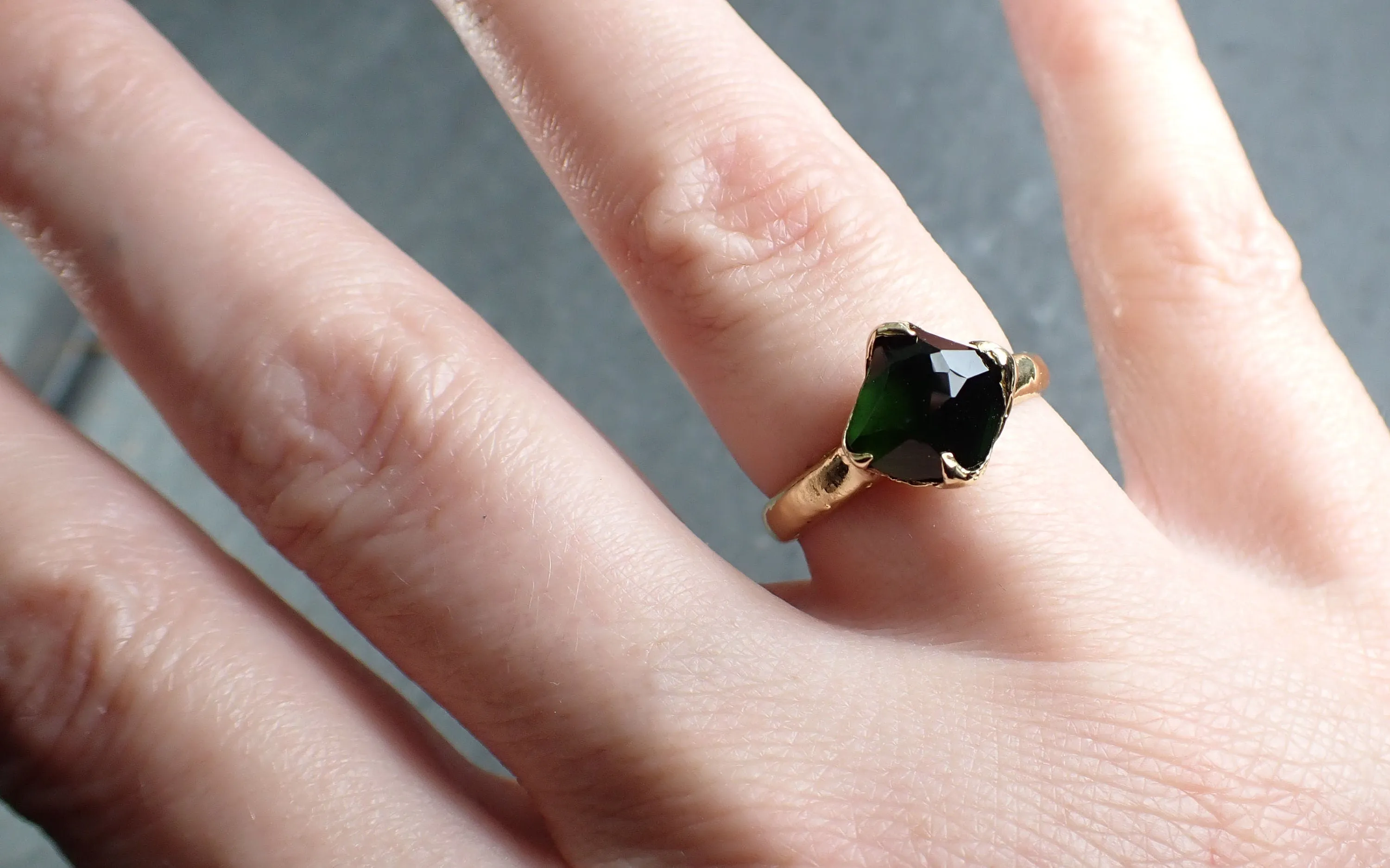 partially faceted solitaire green tourmaline 18k yellow gold engagement ring one of a kind gemstone ring byangeline 3034 Alternative Engagement