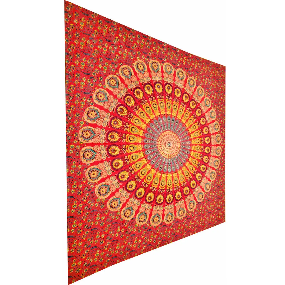 Peacock Feather Mandala Art Deco Design Pattern Tapestry