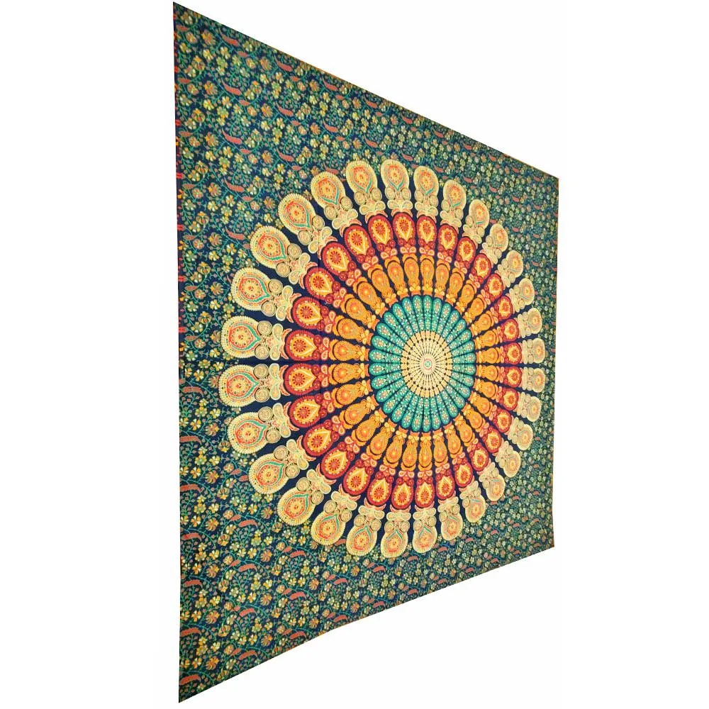 Peacock Feather Mandala Art Deco Design Pattern Tapestry