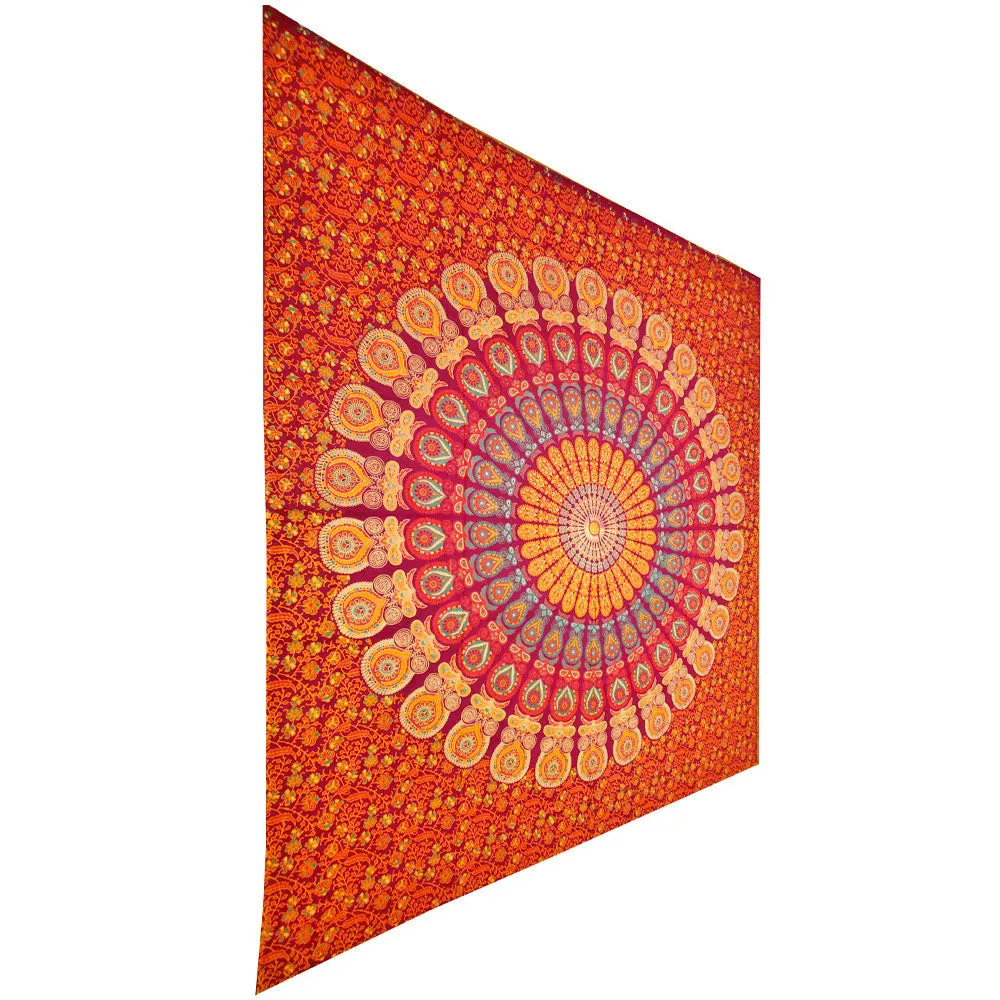 Peacock Feather Mandala Art Deco Design Pattern Tapestry