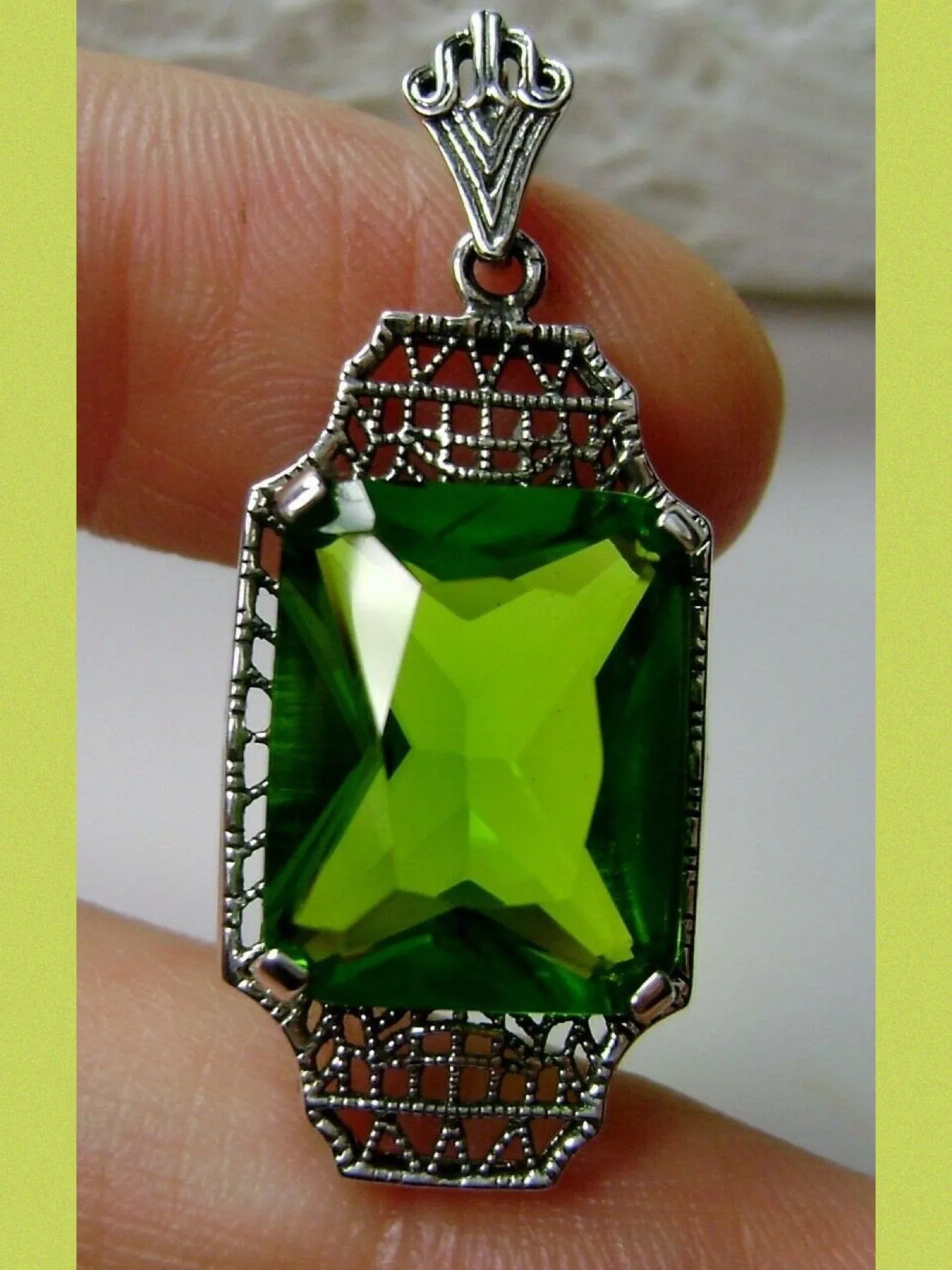 Peridot Pendant, 1930s Art Deco Jewelry #P13