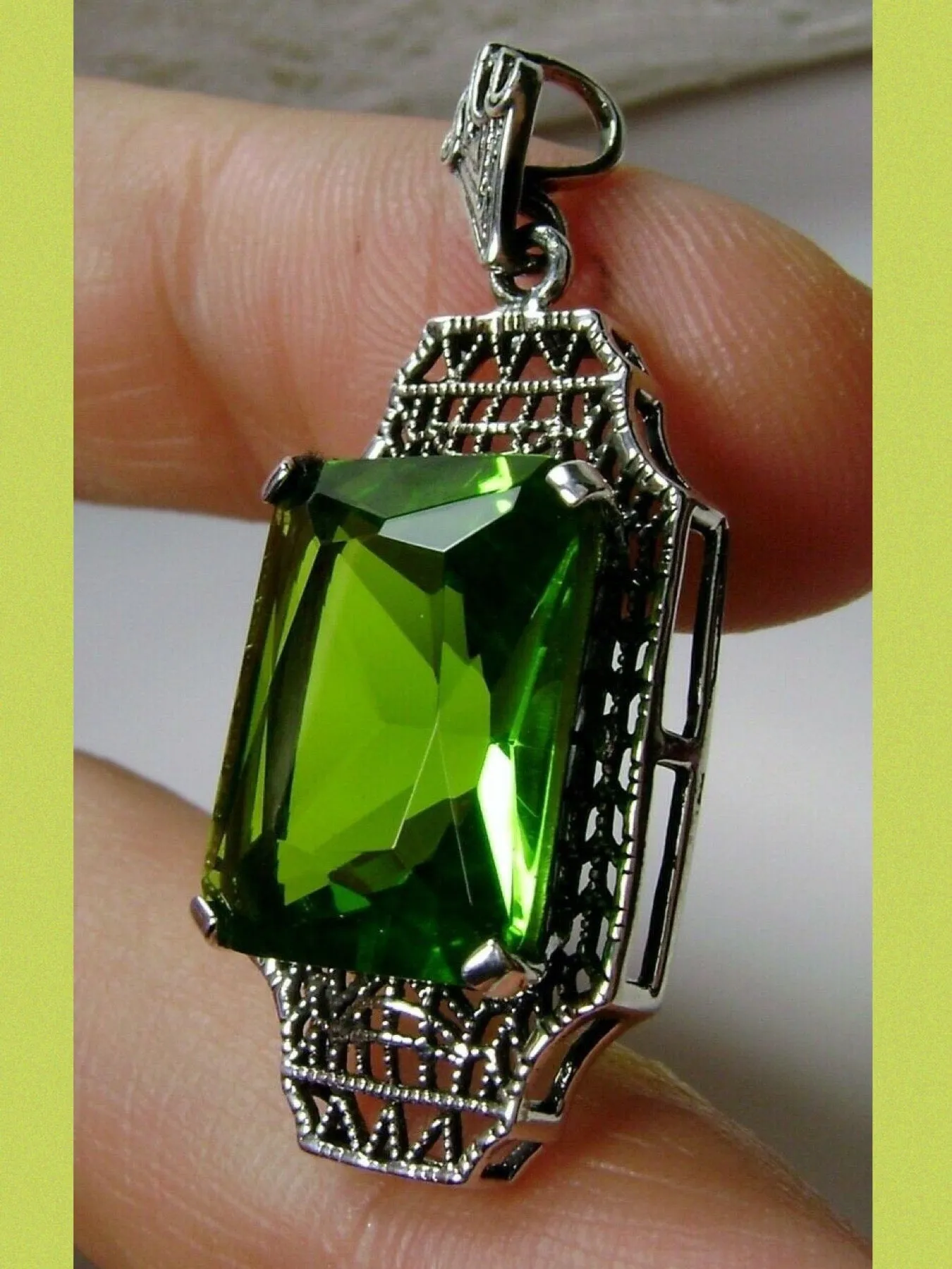 Peridot Pendant, 1930s Art Deco Jewelry #P13
