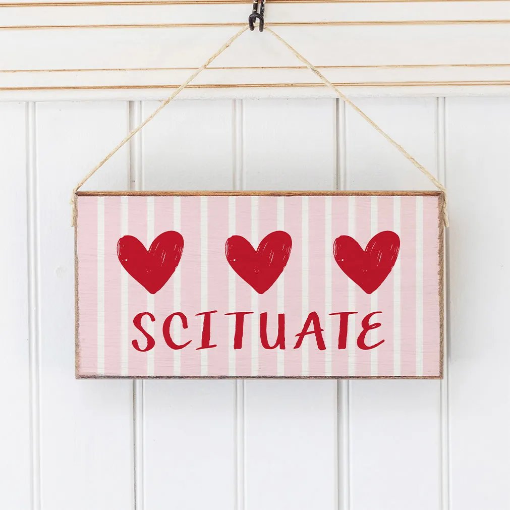 Personalized Pink Striped Heart Twine Hanging Sign