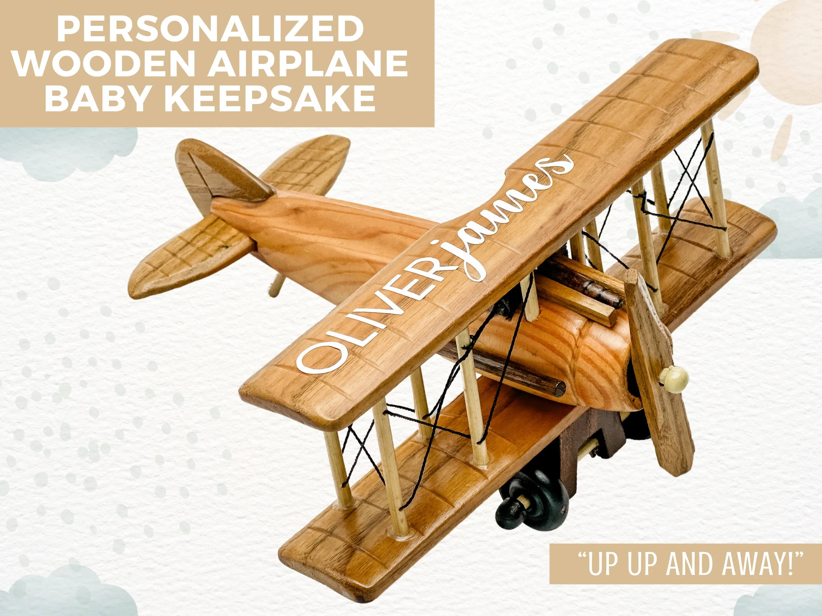 Personalized Wooden Airplane, Unique Baby Gift, Montessori Toy, Wooden Name Sign, Baby Bris Gift, Gift for Godson