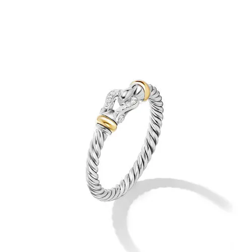 Petite Buckle Ring in Sterling Silver with 18K Yellow Gold and Diamonds, 2mm