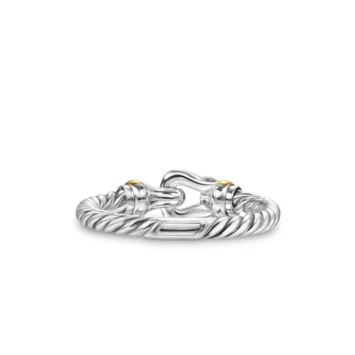 Petite Buckle Ring in Sterling Silver with 18K Yellow Gold and Diamonds, 2mm