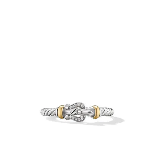 Petite Buckle Ring in Sterling Silver with 18K Yellow Gold and Diamonds, 2mm