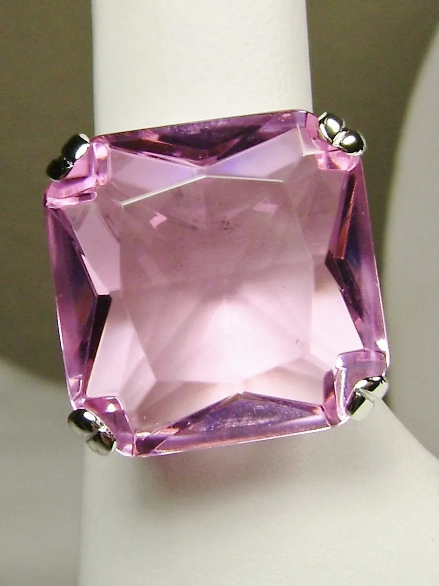 Pink Topaz Ring, 20ct Big Huge Square Gem, Vintage Jewelry #D1
