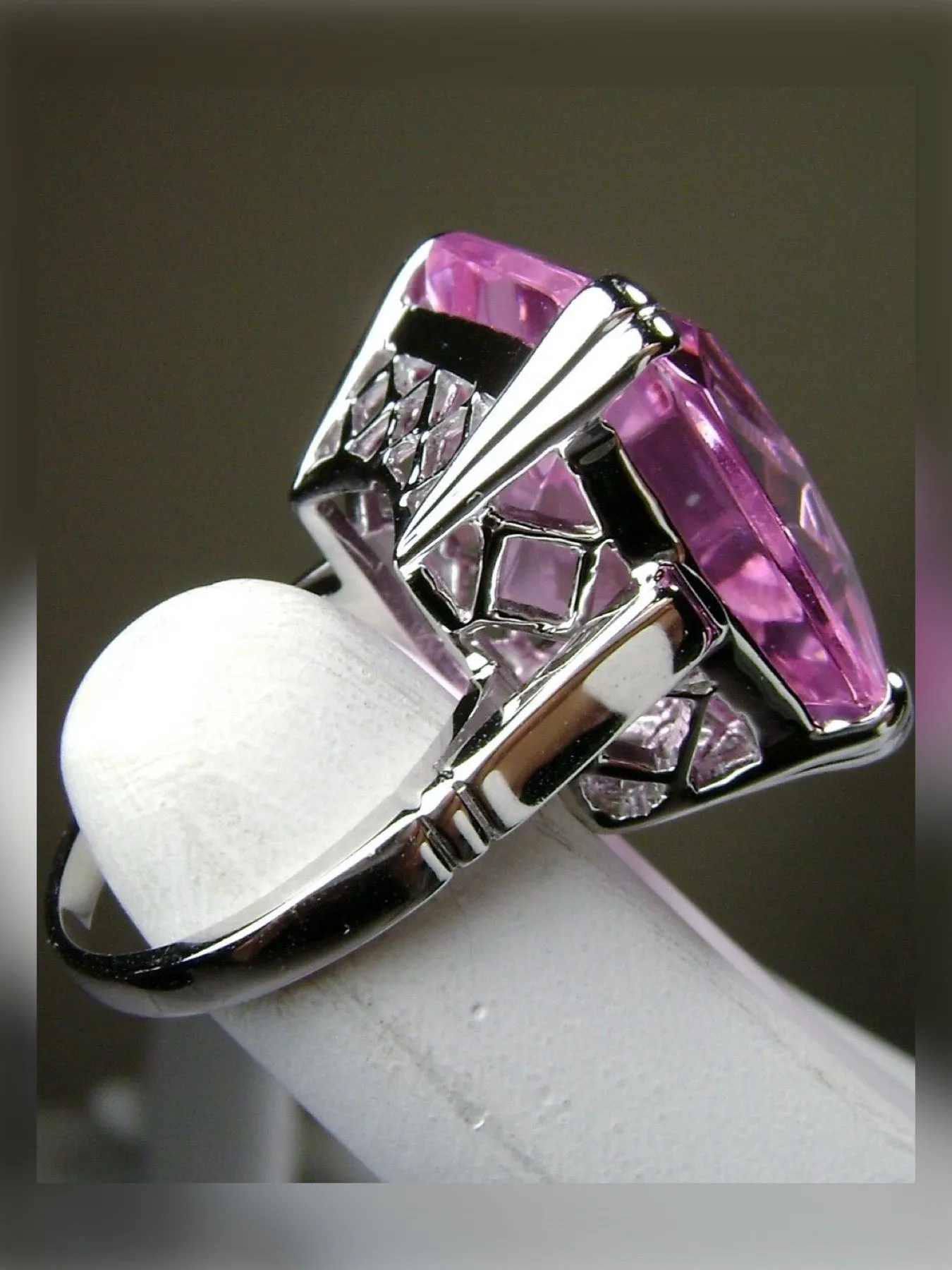 Pink Topaz Ring, 20ct Big Huge Square Gem, Vintage Jewelry #D1