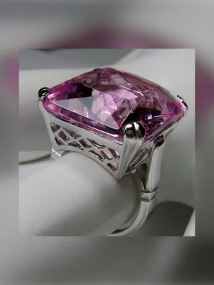 Pink Topaz Ring, 20ct Big Huge Square Gem, Vintage Jewelry #D1