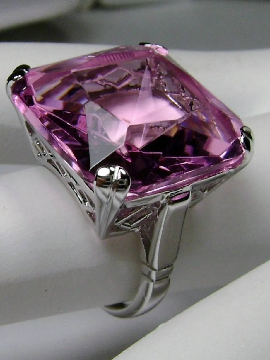 Pink Topaz Ring, 20ct Big Huge Square Gem, Vintage Jewelry #D1