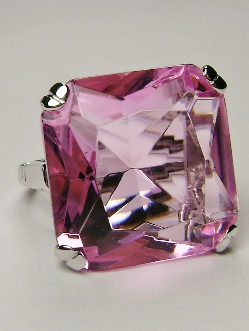 Pink Topaz Ring, 20ct Big Huge Square Gem, Vintage Jewelry #D1