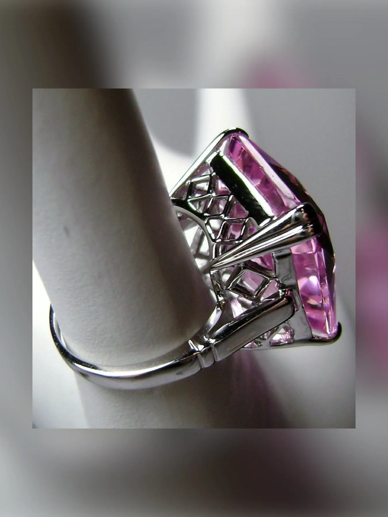 Pink Topaz Ring, 20ct Big Huge Square Gem, Vintage Jewelry #D1