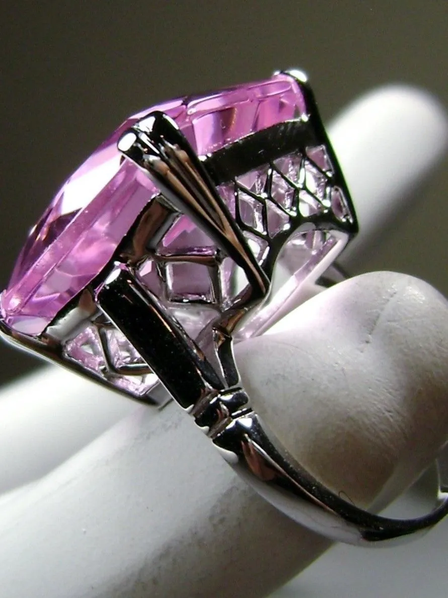Pink Topaz Ring, 20ct Big Huge Square Gem, Vintage Jewelry #D1